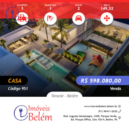 Casa com 3 Quartos à Venda, 149 m² em Tenoné - Belém