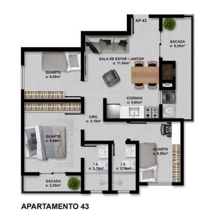 Imagem Apartamento com 3 Quartos à Venda, 63 m² em Afonso Pena - São José Dos Pinhais