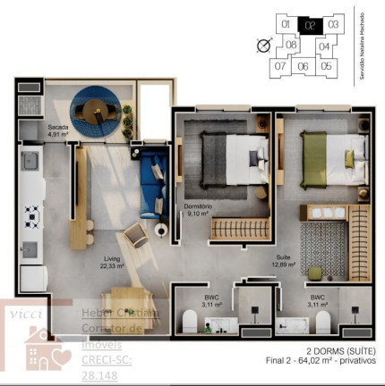Imagem Apartamento com 2 Quartos à Venda, 61 m² em Cacupé - Florianópolis