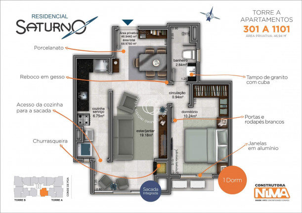 Imagem Apartamento com 1 Quarto à Venda, 46 m² em Bonfim - Santa Maria Imagem Apartamento com 1 Quarto à Venda, 46 m² em Bonfim - Santa Maria