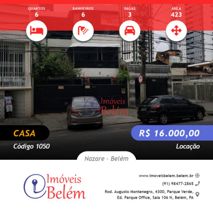 Casa com 6 Quartos para Alugar, 423 m² em Nazare - Belém