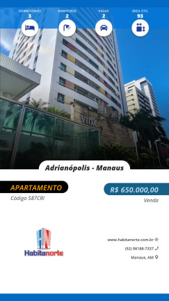 Apartamento com 3 Quartos à Venda, 93 m² em Adrianópolis - Manaus