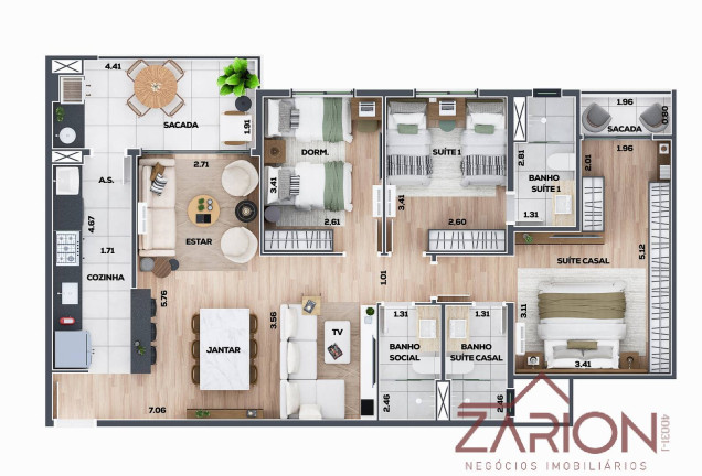 Imagem Apartamento com 3 Quartos à Venda, 102 m² em Loteamento Chácaras Pastorelli - Taubaté