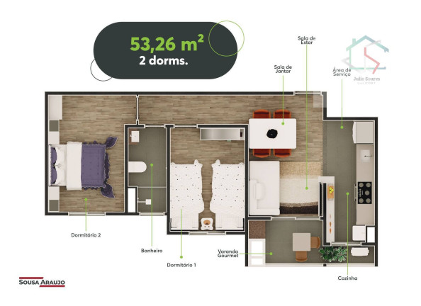 Imagem Apartamento com 2 Quartos à Venda,  em Hortolândia