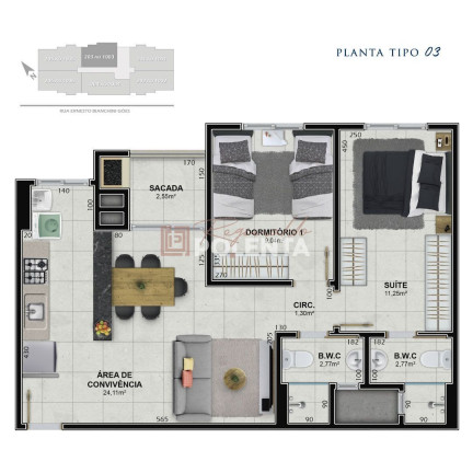 Imagem Apartamento com 2 Quartos à Venda, 60 m² em Próspera - Criciúma Imagem Apartamento com 2 Quartos à Venda, 60 m² em Próspera - Criciúma