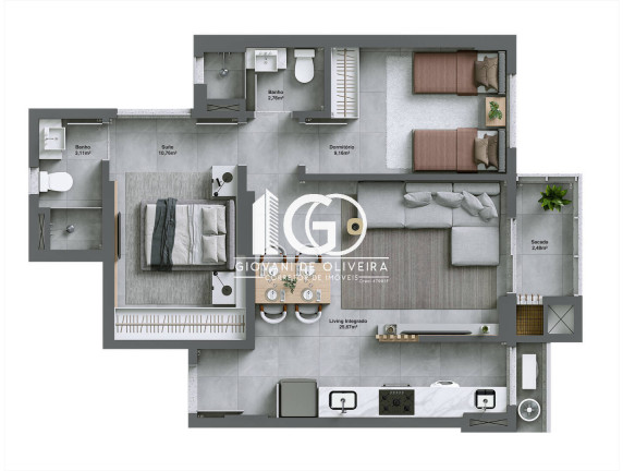 Imagem Apartamento com 2 Quartos à Venda, 66 m² em Comerciário - Criciúma Imagem Apartamento com 2 Quartos à Venda, 66 m² em Comerciário - Criciúma