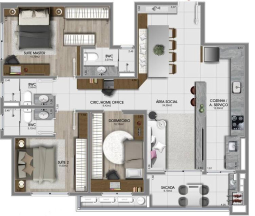 Imagem Apartamento com 3 Quartos à Venda, 111 m² em Estreito - Florianópolis Imagem Apartamento com 3 Quartos à Venda, 111 m² em Estreito - Florianópolis