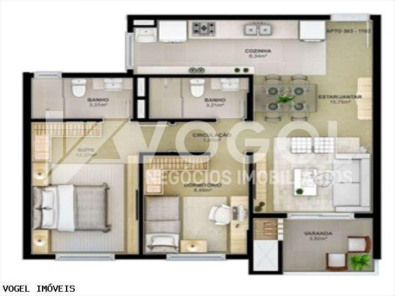 Imagem Apartamento com 3 Quartos à Venda, 90 m² em Centro - Sao Leopoldo Imagem Apartamento com 3 Quartos à Venda, 90 m² em Centro - Sao Leopoldo
