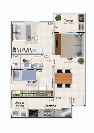 Imagem Apartamento com 2 Quartos à Venda, 52 m² em Caiçara - Praia Grande