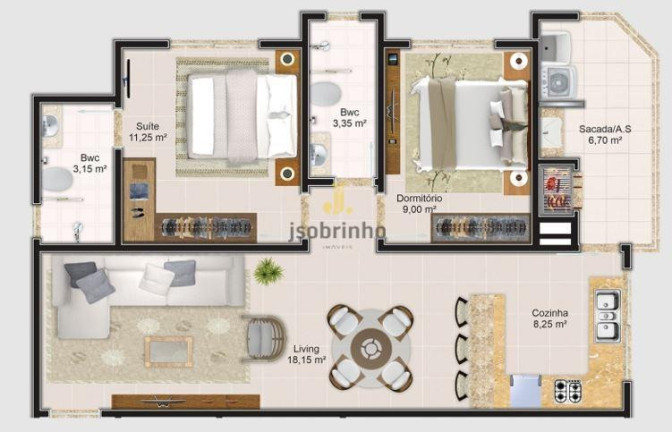 Apartamento com 2 Quartos à Venda, 70 m² em Meia Praia - Itapema
