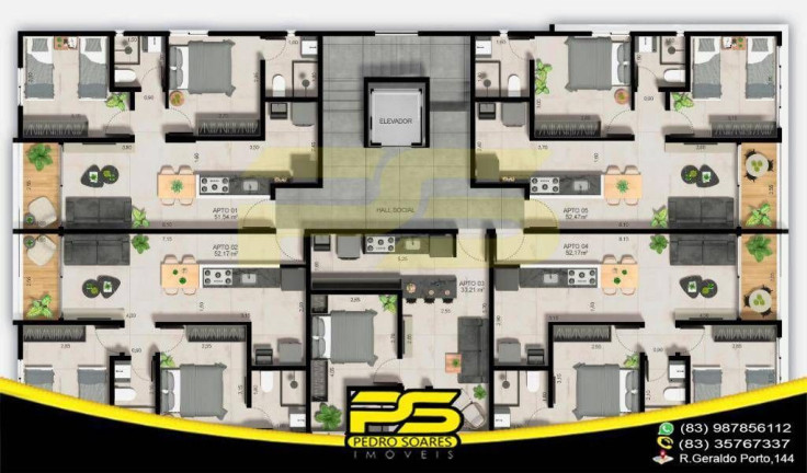 Apartamento com 2 Quartos à Venda, 52 m² em Bancários - João Pessoa