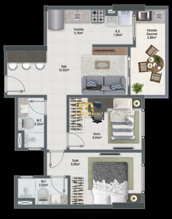 Imagem Apartamento com 2 Quartos à Venda, 87 m² em Guilhermina - Praia Grande