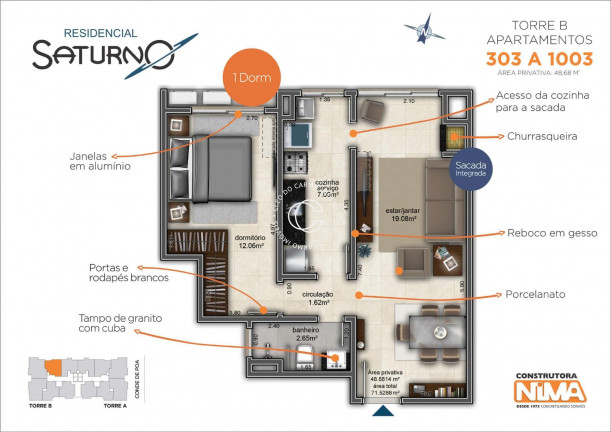 Imagem Apartamento com 1 Quarto à Venda, 47 m² em Bonfim - Santa Maria Imagem Apartamento com 1 Quarto à Venda, 47 m² em Bonfim - Santa Maria