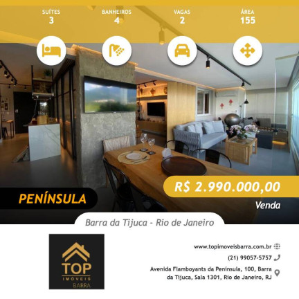 Apartamento com 3 Quartos à Venda, 155 m² em Barra Da Tijuca - Rio De Janeiro