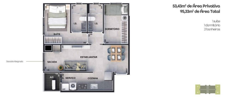 Apartamento com 2 Quartos à Venda, 52 m² em Cascavel