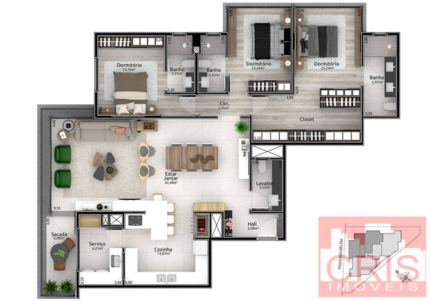 Imagem Apartamento com 3 Quartos à Venda, 167 m² em Botafogo - Bento Gonçalves Imagem Apartamento com 3 Quartos à Venda, 167 m² em Botafogo - Bento Gonçalves