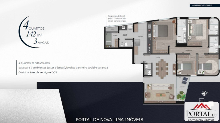Imagem Apartamento com 3 Quartos à Venda, 114 m² em Vale Do Sereno - Nova Lima