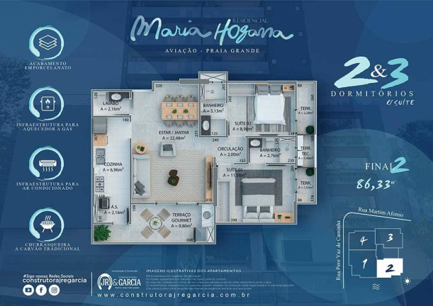 Apartamento com 2 Quartos à Venda, 86 m² em Campo Da Aviacao - Praia Grande