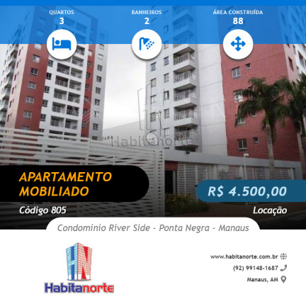 Imagem Apartamento com 3 Quartos para Alugar, em Ponta Negra - Manaus Imagem Apartamento com 3 Quartos para Alugar, em Ponta Negra - Manaus