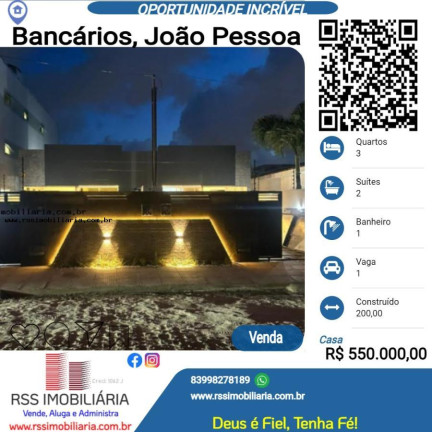 Casa com 3 Quartos à Venda, 106 m² em Bancários - João Pessoa
