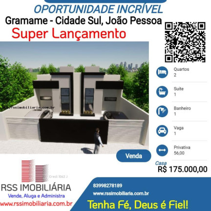 Casa com 2 Quartos à Venda, 56 m² em Gramame - João Pessoa