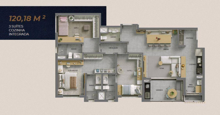 Imagem Apartamento com 3 Quartos à Venda, 120 m² em Park Meraki - Indaiatuba Imagem Apartamento com 3 Quartos à Venda, 120 m² em Park Meraki - Indaiatuba