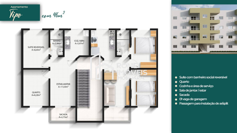 Imagem Apartamento com 2 Quartos à Venda, 46 m² em Parque Verde - Belém Imagem Apartamento com 2 Quartos à Venda, 46 m² em Parque Verde - Belém