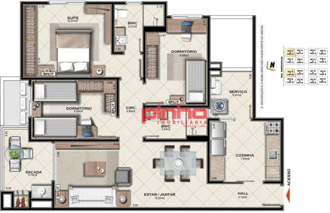 Imagem Apartamento com 3 Quartos à Venda, 107 m² em Barreiros - São José Imagem Apartamento com 3 Quartos à Venda, 107 m² em Barreiros - São José