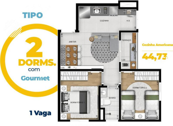 Imagem Apartamento com 2 Quartos à Venda, 44 m² em Vila Osasco - Osasco