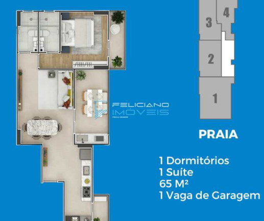 Imagem Apartamento com 1 Quarto à Venda, 65 m² em Flórida - Praia Grande Imagem Apartamento com 1 Quarto à Venda, 65 m² em Flórida - Praia Grande