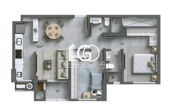Imagem Apartamento com 2 Quartos à Venda, 66 m² em Comerciário - Criciúma Imagem Apartamento com 2 Quartos à Venda, 66 m² em Comerciário - Criciúma
