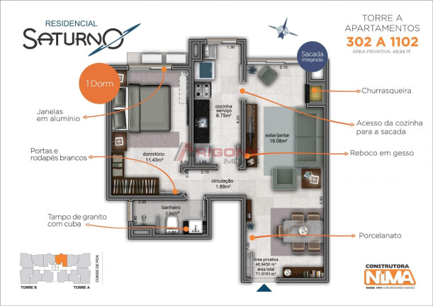 Imagem Apartamento com 1 Quarto à Venda, 48 m² em Nossa Senhora Do Rosário - Santa Maria Imagem Apartamento com 1 Quarto à Venda, 48 m² em Nossa Senhora Do Rosário - Santa Maria