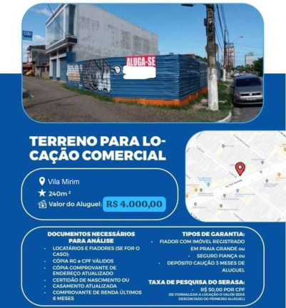Imagem Terreno para Alugar, 240 m² em Mirim - Praia Grande Imagem Terreno para Alugar, 240 m² em Mirim - Praia Grande