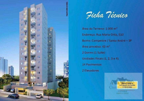 Imagem Apartamento com 2 Quartos à Venda, 63 m² em Campestre - Santo André