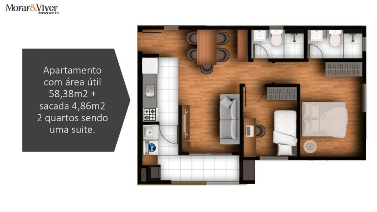 Imagem Apartamento com 2 Quartos à Venda, 58 m² em Bacacheri - Curitiba Imagem Apartamento com 2 Quartos à Venda, 58 m² em Bacacheri - Curitiba