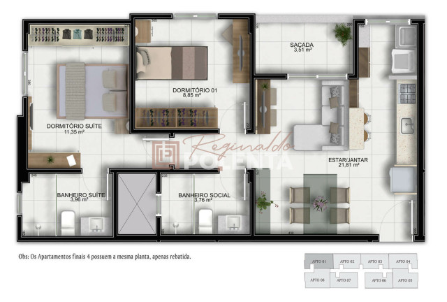 Imagem Apartamento com 2 Quartos à Venda, 61 m² em Pinheirinho - Criciúma