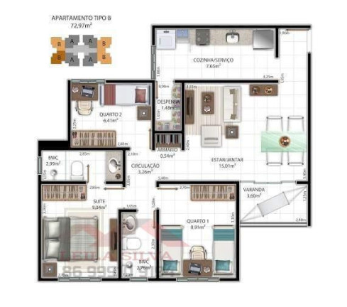 Apartamento com 3 Quartos à Venda, 73 m² em Lourival Parente - Teresina