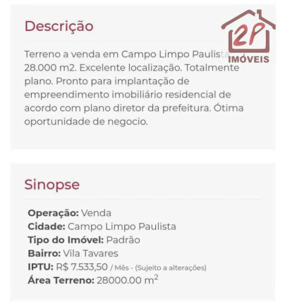 Imagem Imóvel à Venda, 28.000 m² em Vila Tavares - Campo Limpo Paulista Imagem Imóvel à Venda, 28.000 m² em Vila Tavares - Campo Limpo Paulista