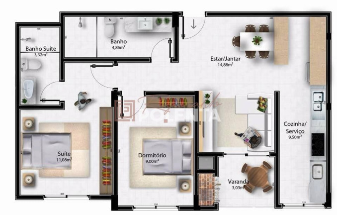 Imagem Apartamento com 2 Quartos à Venda, 66 m² em Primeira Linha - Criciúma