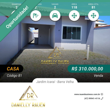 Casa com 2 Quartos à Venda, 81 m² em Jardim Icaraí - Barra Velha