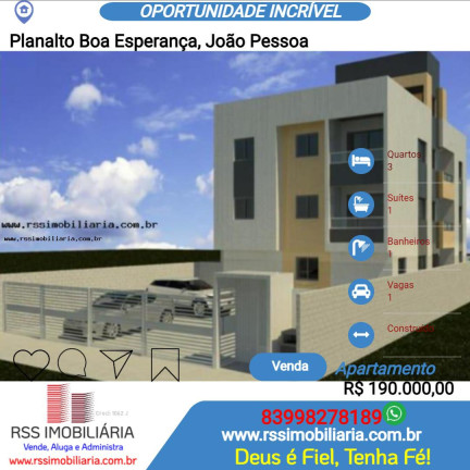 Apartamento com 3 Quartos à Venda, 62 m² em Planalto Boa Esperança - João Pessoa