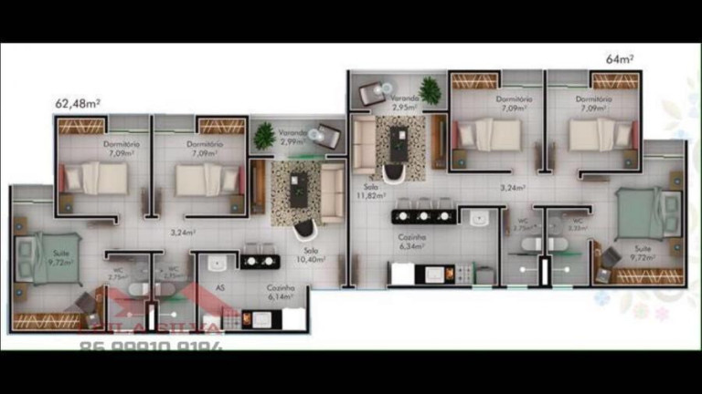 Imagem Apartamento com 3 Quartos à Venda, 64 m² em Teresina Imagem Apartamento com 3 Quartos à Venda, 64 m² em Teresina