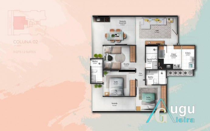 Apartamento com 3 Quartos à Venda, 105 m² em Praia Do Morro - Guarapari