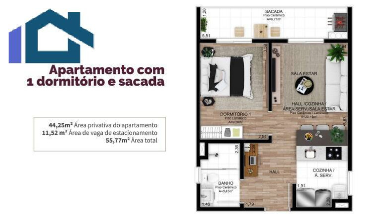Imagem Apartamento com 1 Quarto à Venda, 44 m² em Orico - Gravataí