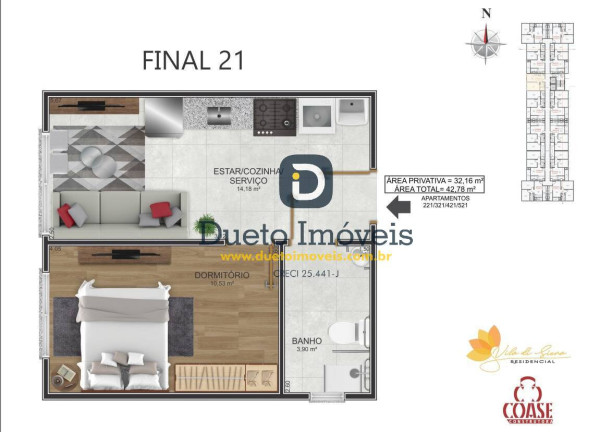 Imagem Apartamento com 1 Quarto à Venda, 32 m² em Camobi - Santa Maria