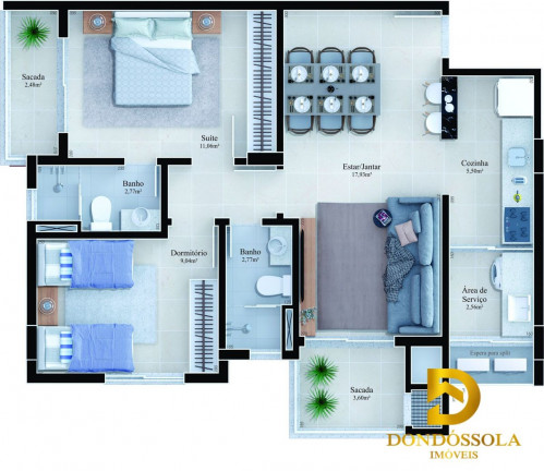 Imagem Apartamento com 2 Quartos à Venda, 70 m² em Centro - Criciúma