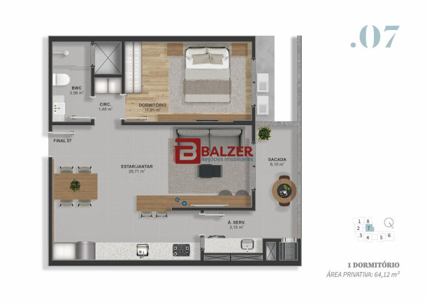 Imagem Apartamento com 1 Quarto à Venda, em Barreiros - São José Imagem Apartamento com 1 Quarto à Venda, em Barreiros - São José