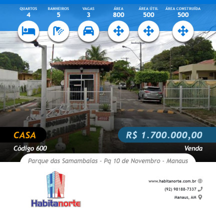 Casa com 4 Quartos à Venda, 500 m² em Parque 10 De Novembro - Manaus