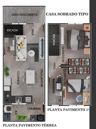 Sobrado com 2 Quartos à Venda, 60 m² em Aviação - Praia Grande