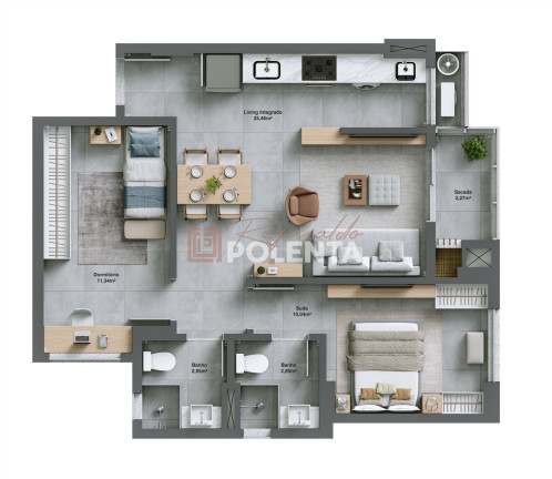 Imagem Apartamento com 2 Quartos à Venda, 65 m² em Comerciário - Criciúma